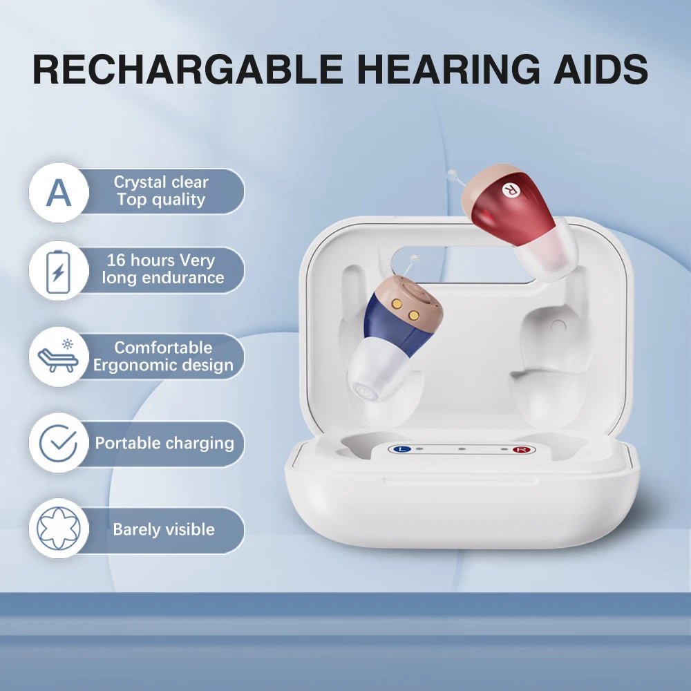 ClearHear Mini – Rechargeable Hearing Aids | 16 - Channel Noise Reduction, Charging Case - Pure Sound