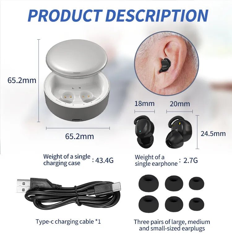 TruHear™ Bluetooth Hearing Aids App Controlled – ITE Rechargeable Noise Reduction - Pure Sound